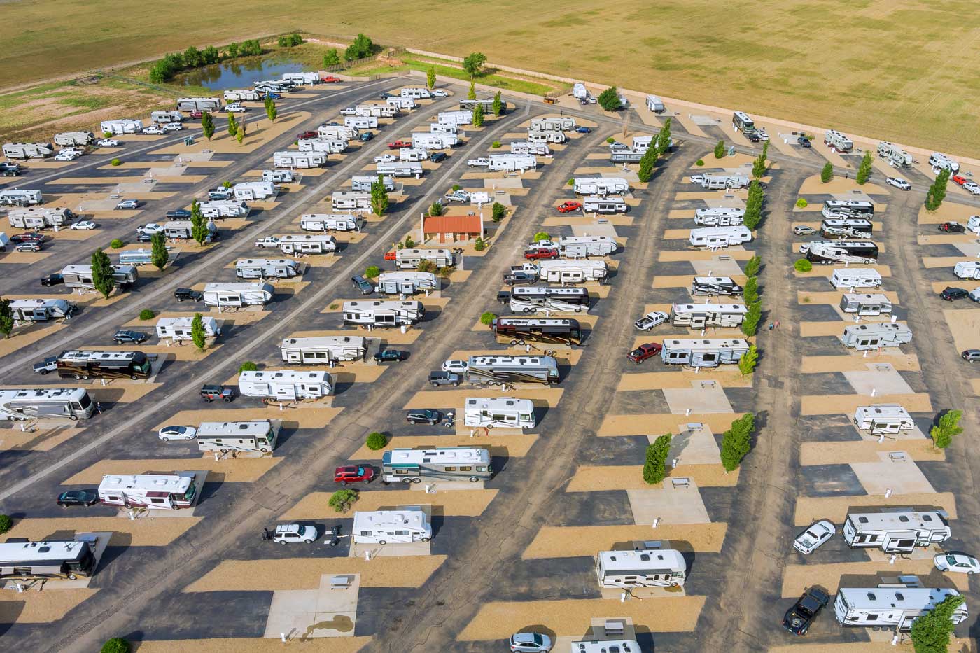 Aerial view of an RV park